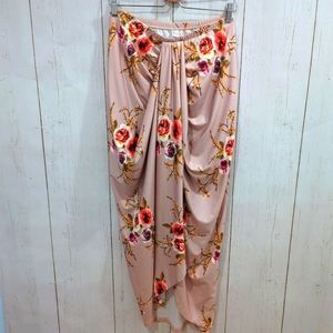 Pink Rose Print Floral Long Tulip Skirt Size L